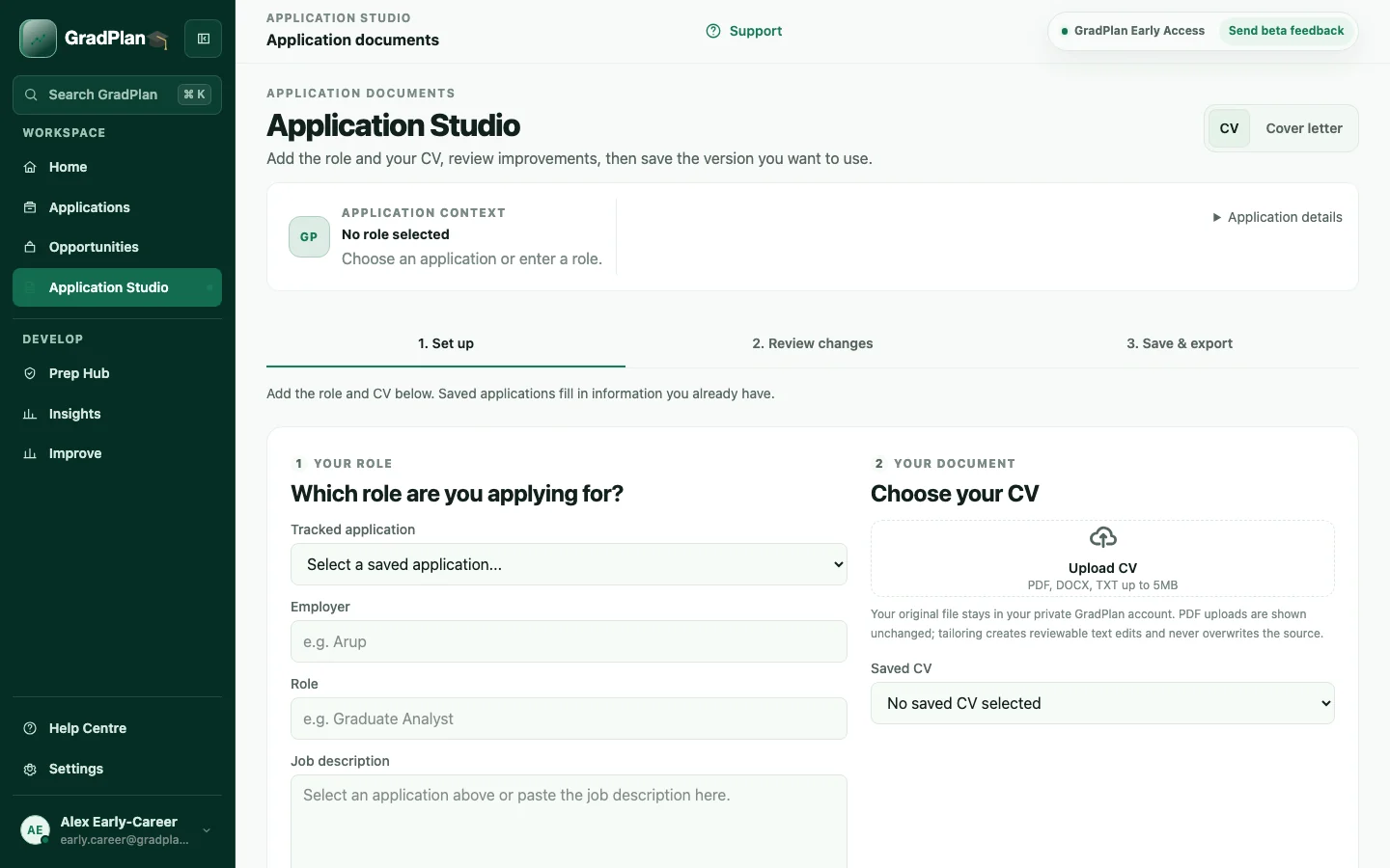 GradPlan Application Studio showing fictional demo applications